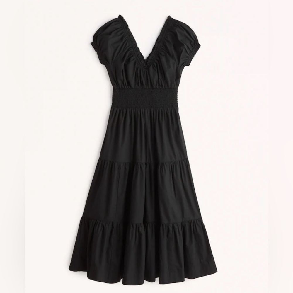 Abercrombie Cap Sleeve Smocked Waist Midi Dress Black Size Small